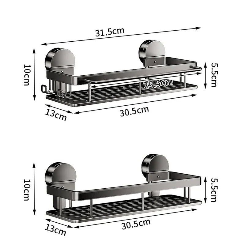 Suction Cup Bathroom Shelf No Drill Wall Mounted Shampoo Bottle Shower Rack Toilet Storage Rack Aluminum Bathroom Kitchen