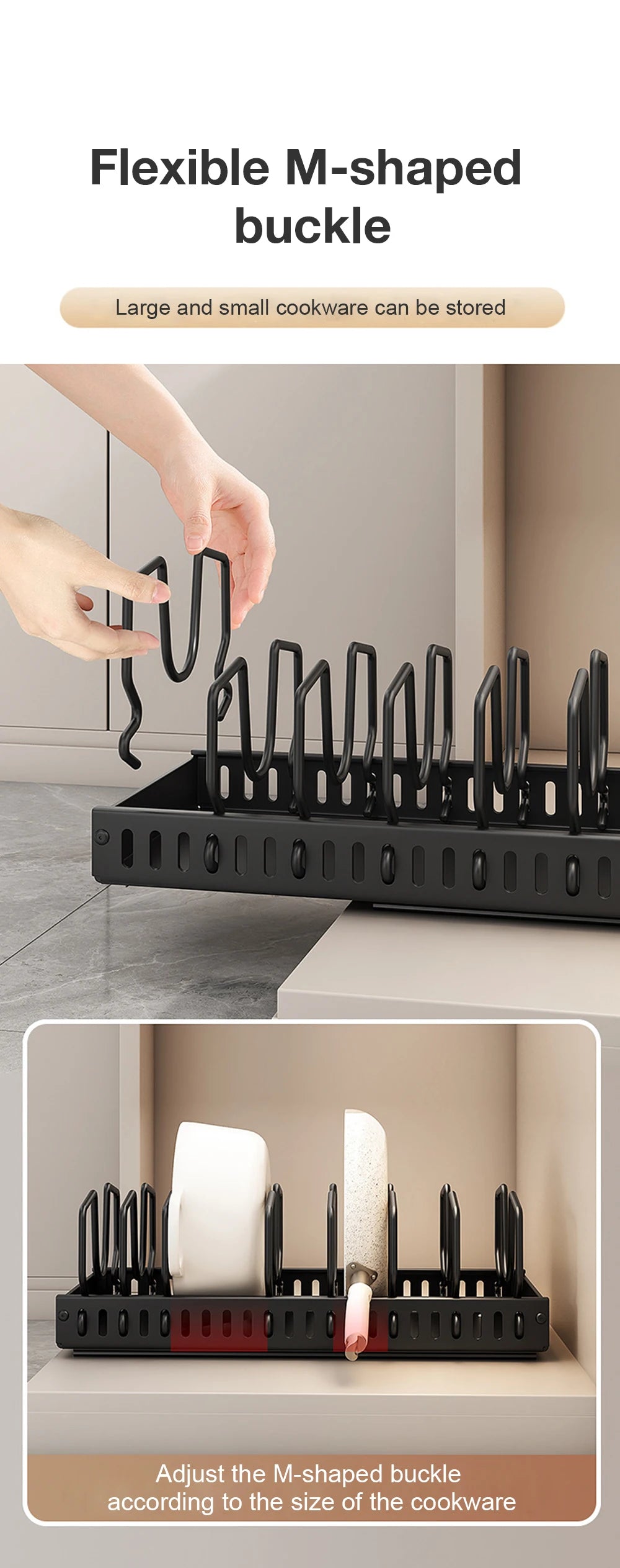 Hot-selling multifunctional kitchen pull-out cookware/frying pan sliding lid rack, spice rack, and bowl and plate drawer storage