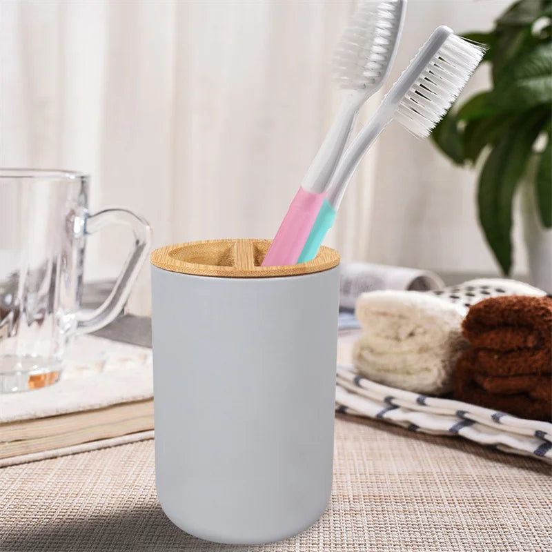 Bamboo Bathroom Accessories Toilet Brush Toothbrush Holder Gargle Cup Soap Holder Lotion Dispenser Bathroom Essential Accessory