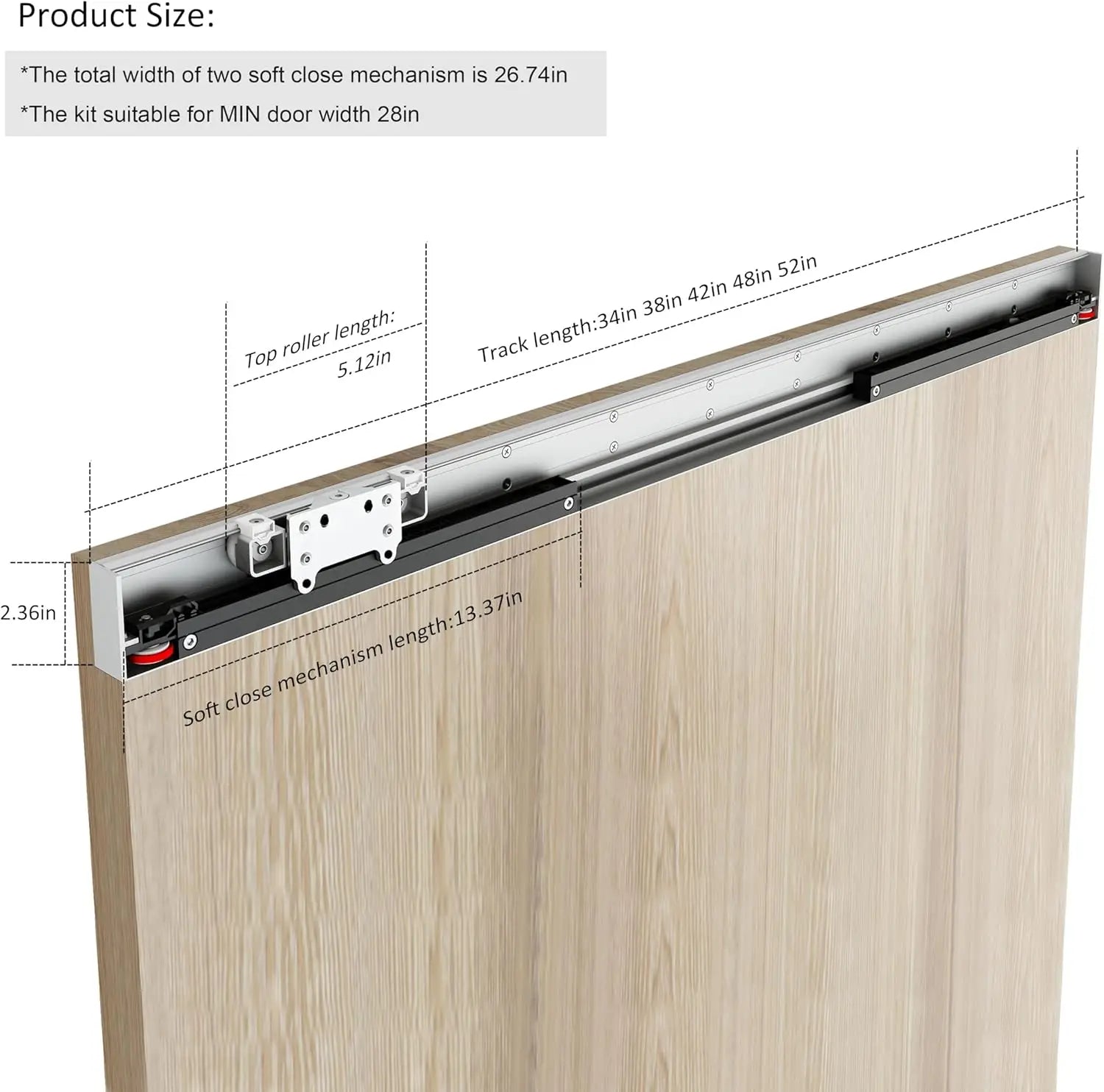 38" Hidden Sliding Barn Door Hardware Track Kit,Floating Soft Closing Interior Wall Mount Track Rolling Set,No Floor Rail