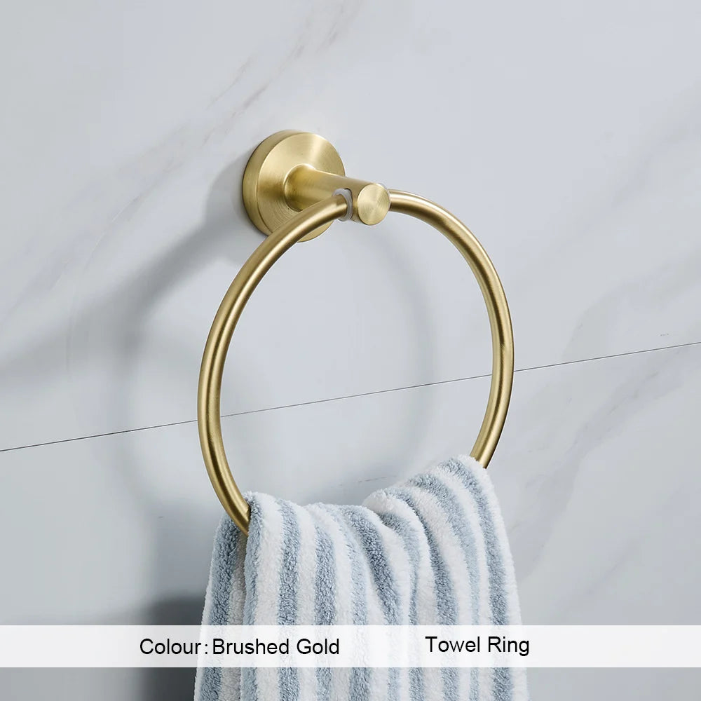 Brushed Gold Bathroom Accessories Set Toilet Brush Holder Toilet Paper Holder Towel Bar Rail Rack Hanger Hook Hardware