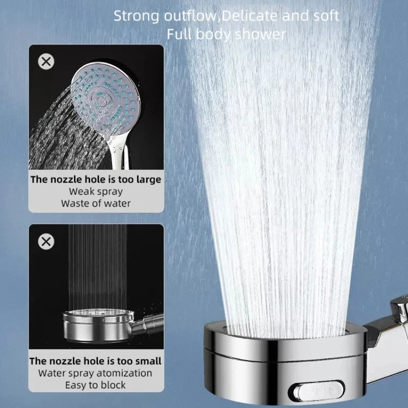 Bathroom Booster Shower Head with Filter, 3 Modes Adjustable Spray, Large Flow High Pressure Handheld Shower Head, Silver Shower