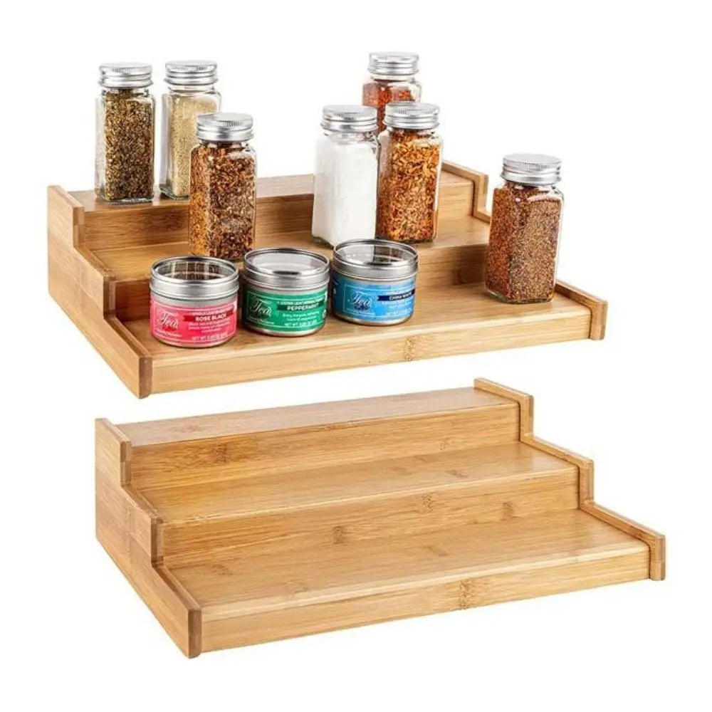 Solid Wooden 3-Tier Spice Rack Space-Saving Spice Display Seasoning Organizer Durable Multi-Tier Spice Jar Storage Set