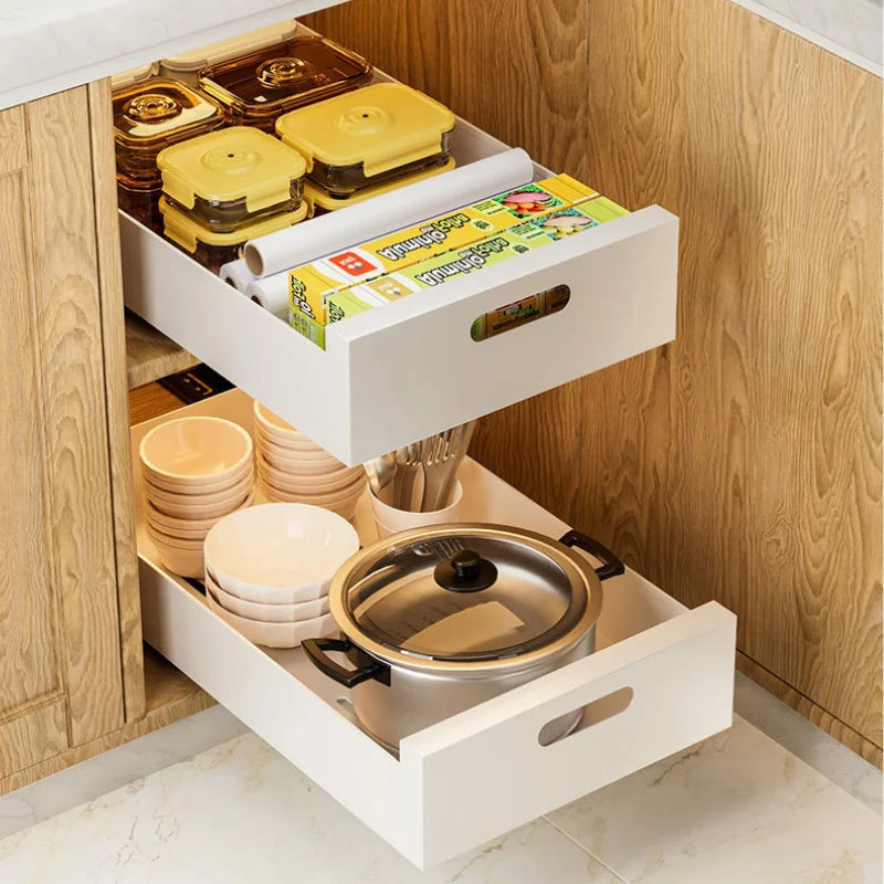 Pull-out Kitchen Drawer Type Storage Rack Multifunctional Storage Box with Sliding Rail Spice Pantry Shelves Drawer Kitchen Rack