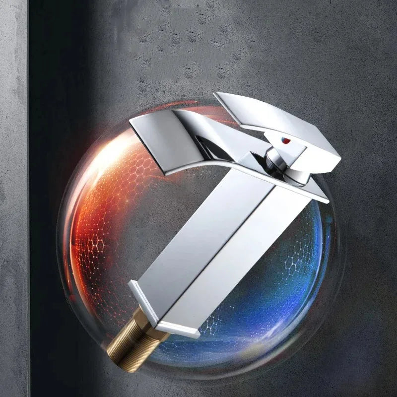 Bathroom Home Waterfall Wash Copper Core Waterfall Stainless Steel Basin Stainless SteelFaucet Black Hot &Cold Toilet Wash Basin