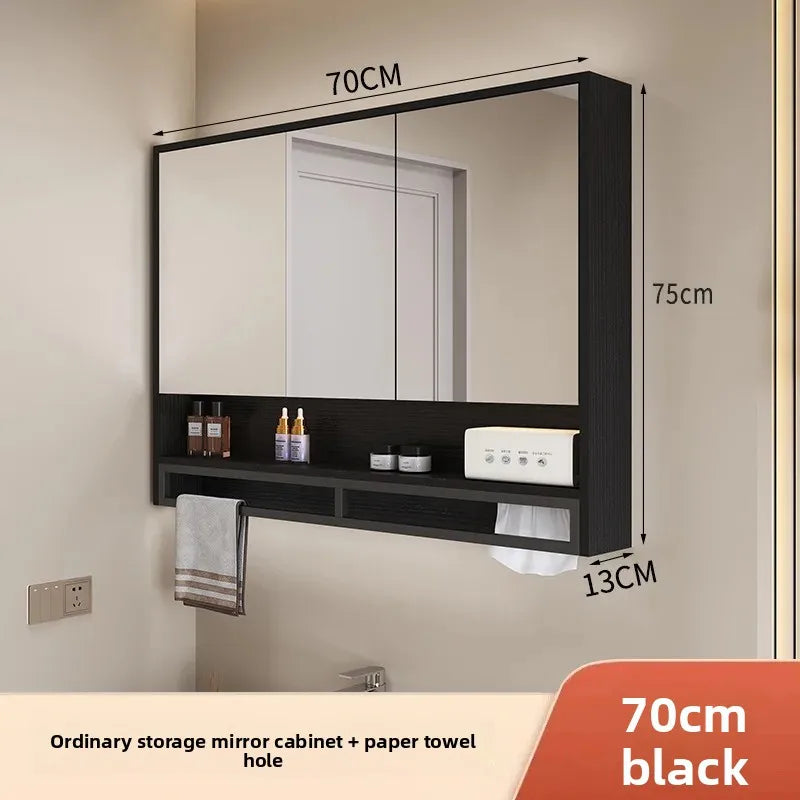 Bathroom Mirror Cabinet Wall Mounted LED Waterproof Aluminum Medicine Cabinet with Storage Shelf Towel Rod for Home Bathroom