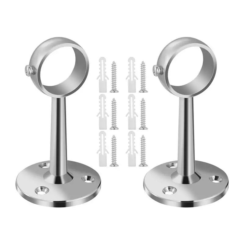 2Pcs Zinc Alloy Sturdy Wardrobe Rail Support Hanging Rod Holder Closet Tube Bracket Clothes Hanging Bar Bathroom Bedroom Kitchen
