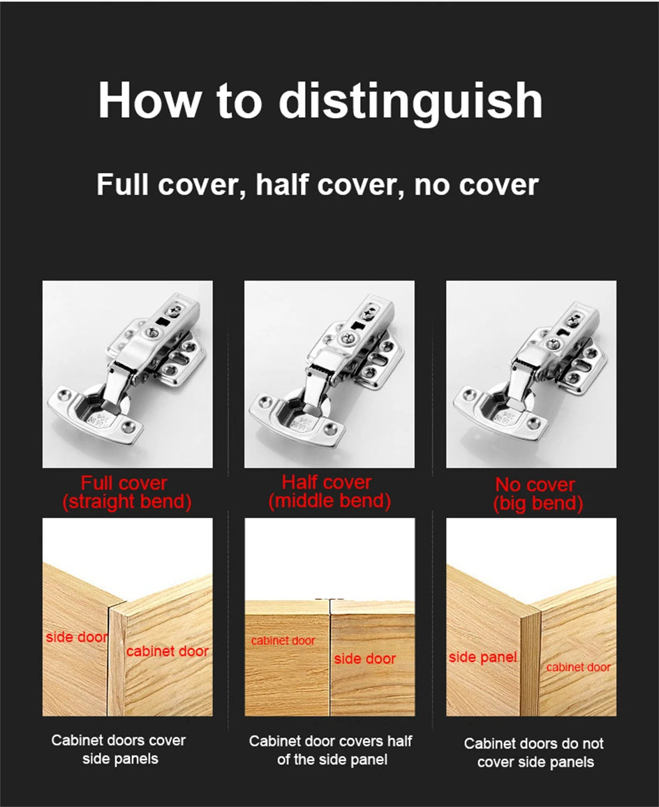 2-20Pcs Stainless Steel Cabinet Door Hinges Hydraulic Damper Buffer Soft Close Quiet Wardrobe Door Concealed Hinges with Screws
