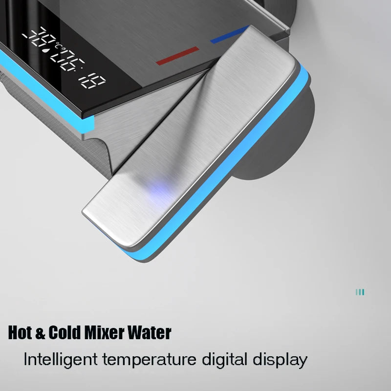 Bathroom Smart Shower System Set Bathtub Rainfall Digital Display Temperature Mixer Rain Shower Faucet Sets with Atmosphere Lamp