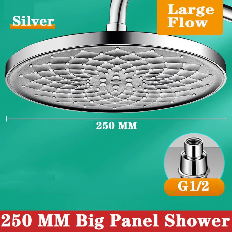 10 Inches Big Panel Large Flow Ceiling Mounted Supercharge Shower Head Set 3 Modes High Pressure Abs Rainfall Bathroom Shower ﻿