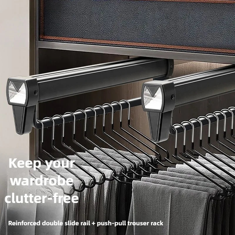 Closet shallow closet Slide rail retractable hangers Cabinet hanging rod vertical pull-out top mounted trouser rack free of hole
