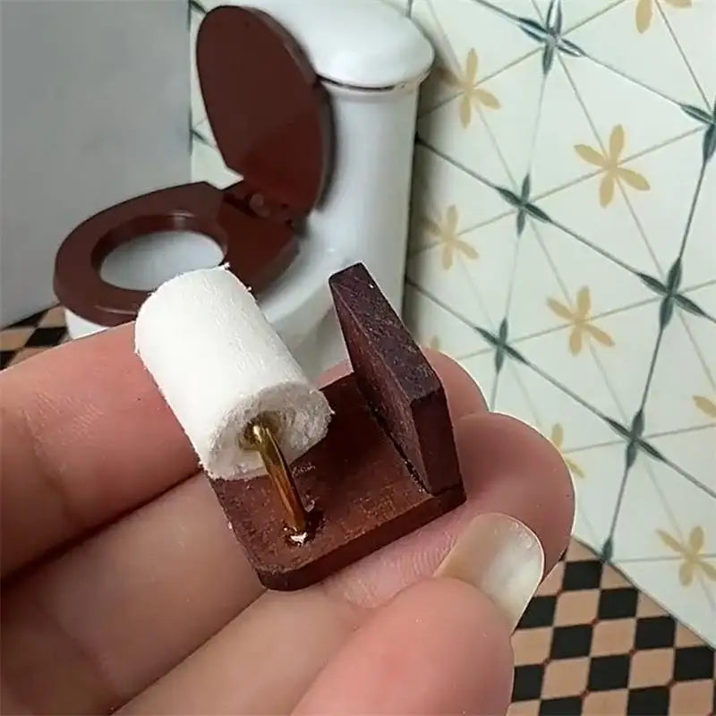 Pretend Bathroom Scene 1:12 Dollhouse Miniature Furniture Accessories: Paper Towel Holder and Toilet Paper Model Toys.