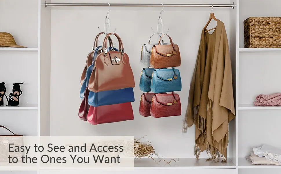 2 Pack Purse Hanger Organizer Metal Handbag Storage Hook for Closet Space Saving Rack Keeping Bags Visible in Condition