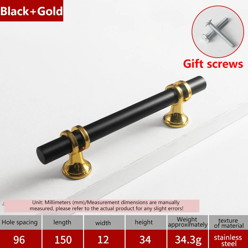 Modern Black Gold Cabinet Handles - Solid Drawer Knobs For Kitchen Furniture With Zinc Alloy Material