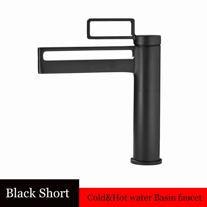 Black Tall Bathroom Basin Taps Single Handle Waterfall Faucet Solid Brass Basin Mixer Tap Creative Hollowed Out Design Water Tap