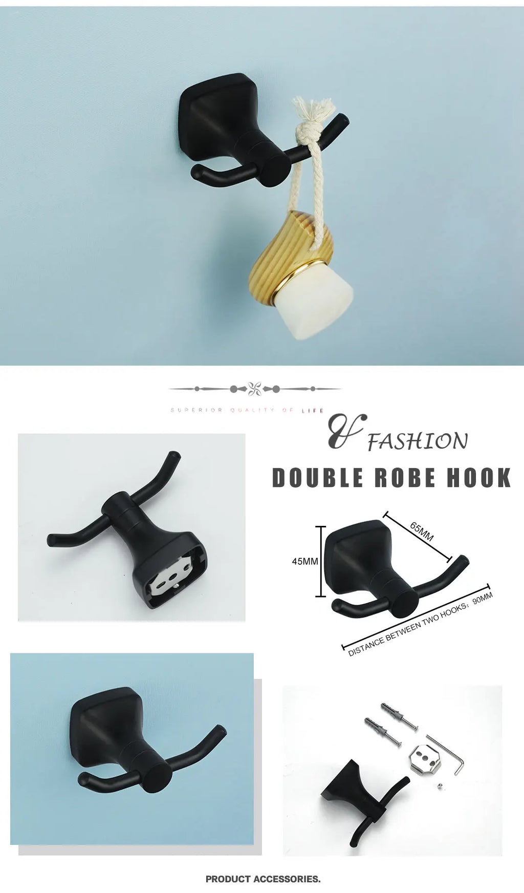 Black Bathroom Accessories Stainless Steel Wall Mounted Bath Towel Holder Robe Hook Toilet Brush Paper Towel Holder Pendant