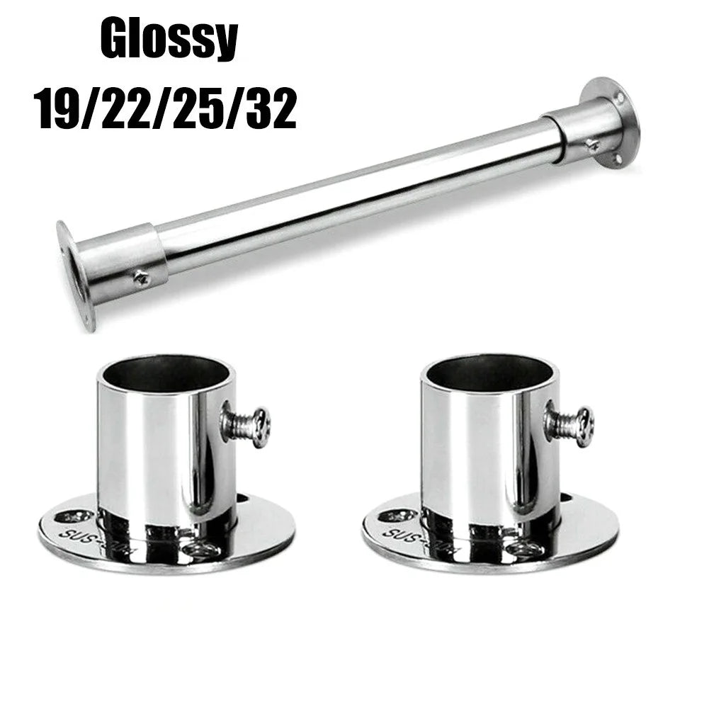 2pc 19-32mm Stainless Steel Wardrobe Support Closet Rod Flange Bracket Clothes Rod For Seat Hanger Pipe Holder