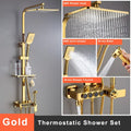 Thermostatic Bathroom Shower Set White Gold Bathroom Faucet Accessories 12 Inch Rain Shower Head Hot Cold Bathroom Shower System