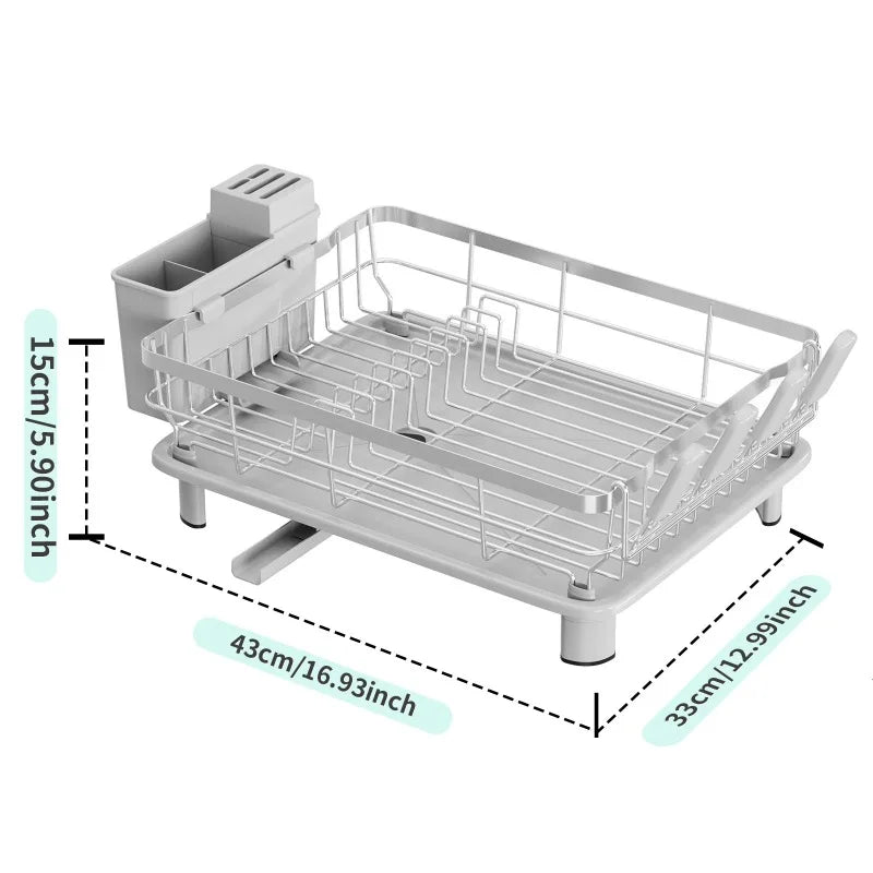 Single Layer Hollow Dish Rack Kitchen Countertop Rack with Drainage Tray Multifunctional Tableware Rack Rust Resistant Durable