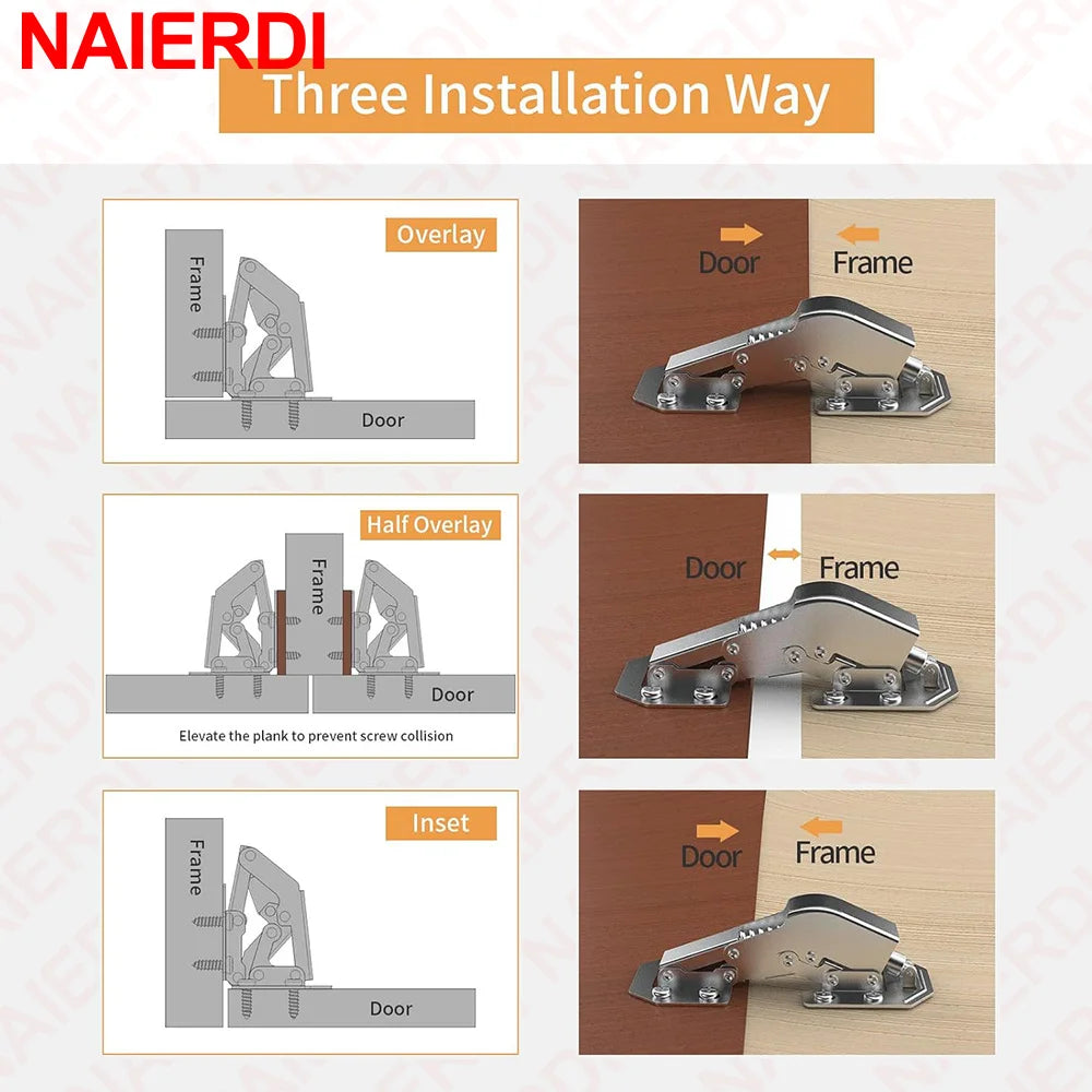 NAIERDI 4 Pack 90 Degree Soft Close Spring Hinges,No Pre-drilled Noiseless Hidden Concealed Cabinet Hinge Furniture Hinge