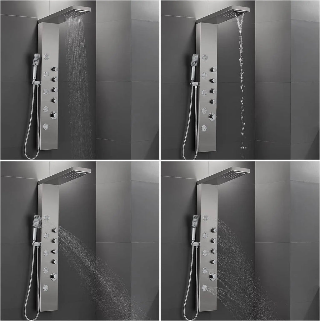 ZAPPO Shower Panel with Rainfall Waterfall Shower Head 5 Body Jets and 3-Function Handheld Rain Massage System Shower Column Tap