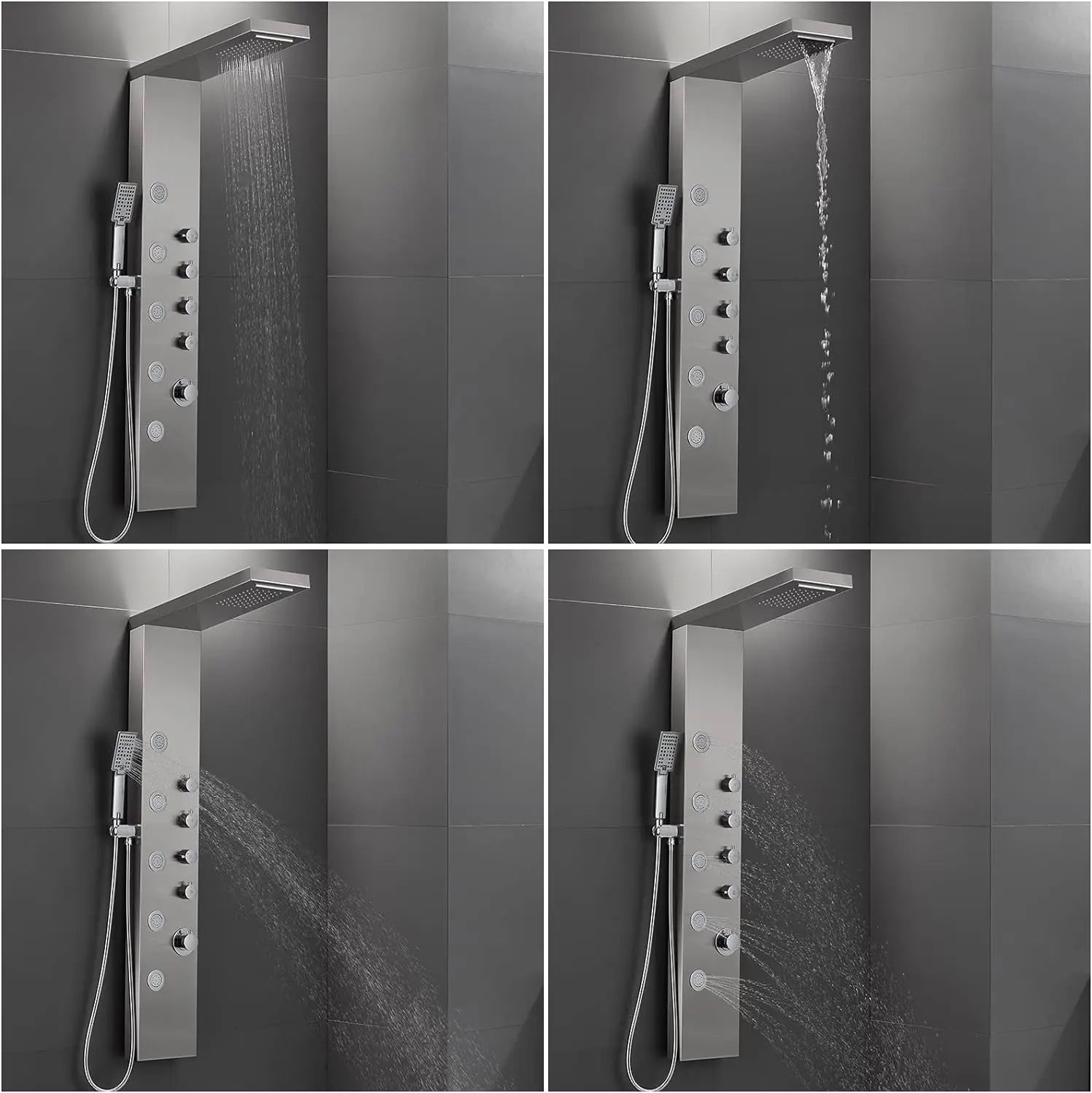 ZAPPO Shower Panel with Rainfall Waterfall Shower Head 5 Body Jets and 3-Function Handheld Rain Massage System Shower Column Tap
