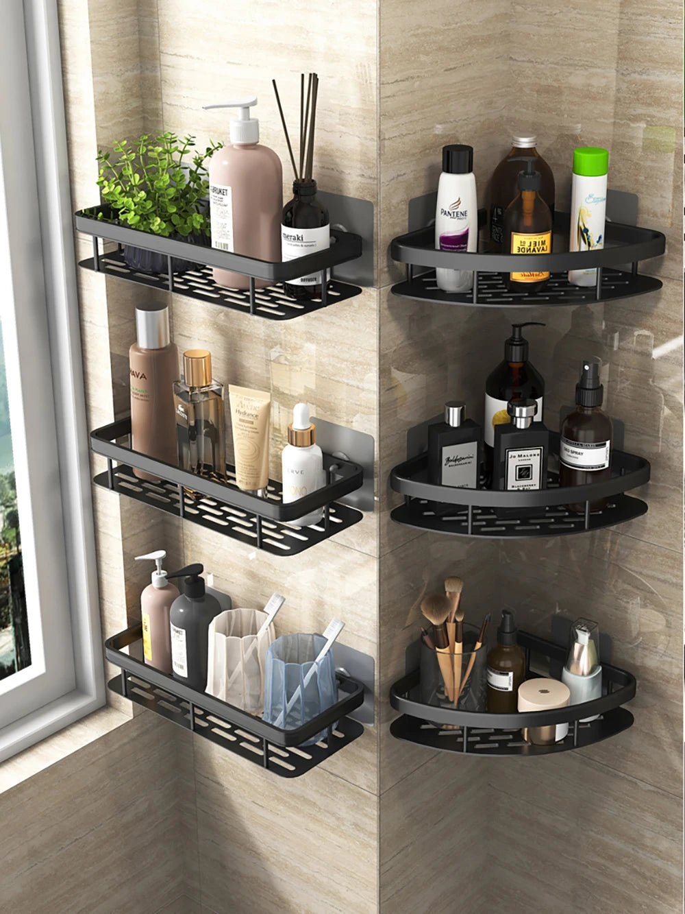 Wall mounted rectangular rack wall mounted shower shampoo rack no drill rack tripod bathroom rack towel rack