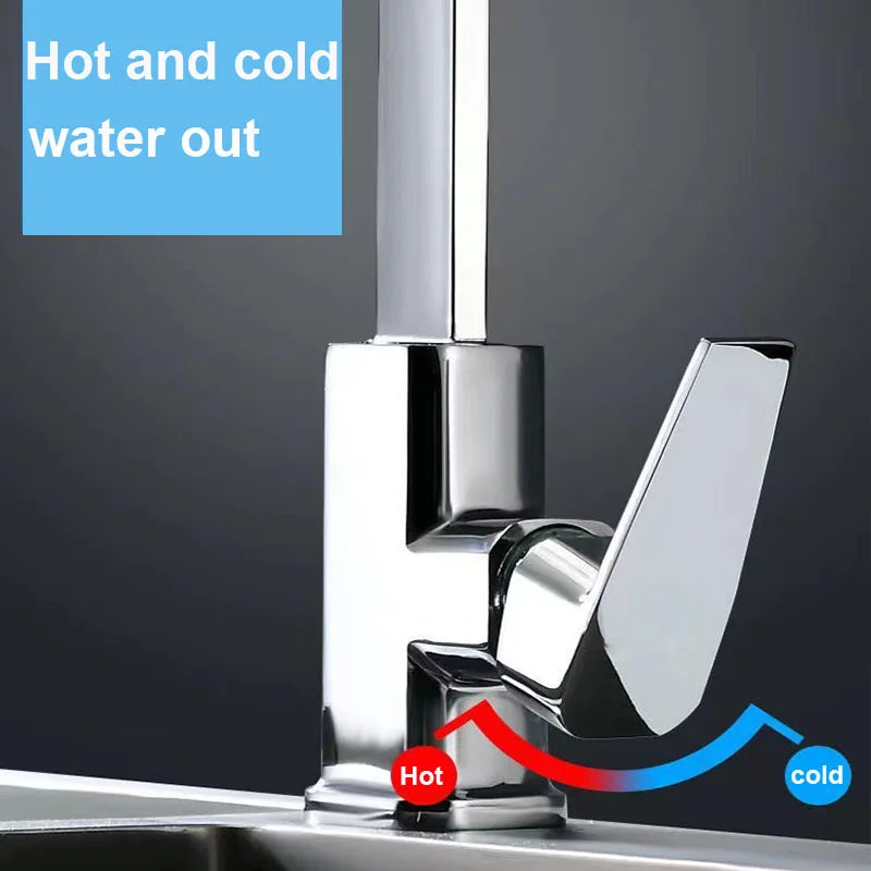 Black/Silver 360° Rotation Copper Alloy Kitchen Sink Hot Cold Taps Kitchen Faucet Deck Mounted Mixer Tap