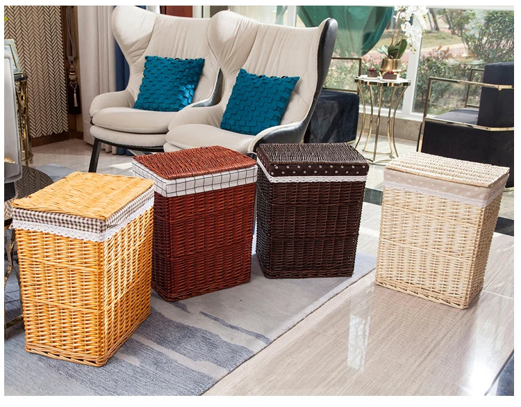 Large Capacity Rattan Laundry Basket - Vine Woven Storage with Cover, Simple and Elegant Dirty Clothes Organizer for Home