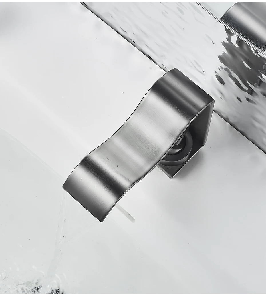 Basin Faucet Waterfall Black with Brushed Bathroom Basin sink Faucet Cold and Hot Water Mixer Single Handle Bathroom Taps 855951
