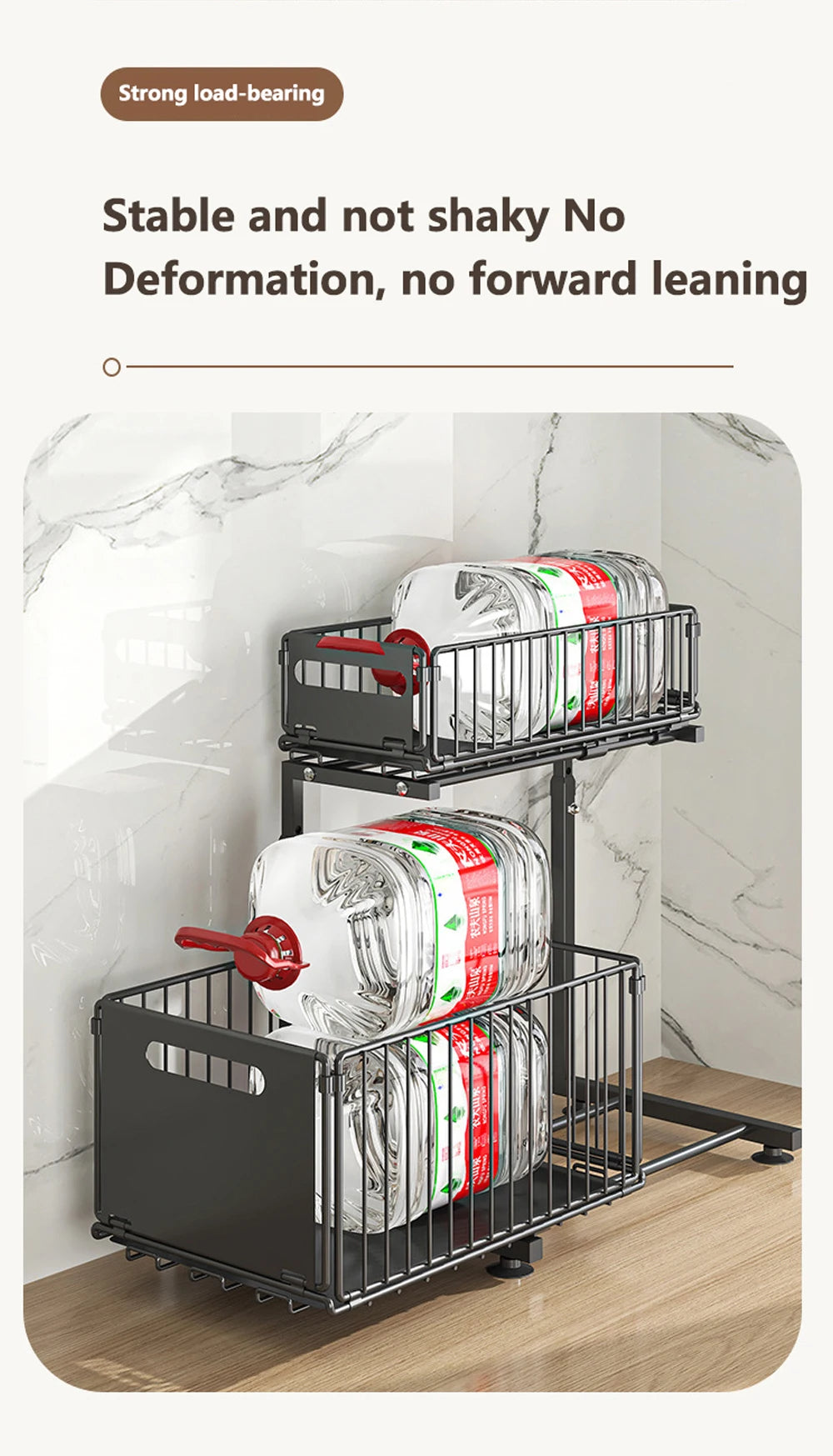 2 Tier Under Sink Organizer Adjustable Pull Out Cabinet Organizer Slide Out Kitchen Storage Racks Thickened Metal Sliding Drawer
