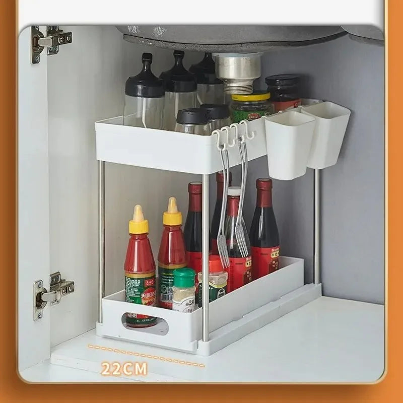 Kitchen Under Sink Storage Organizer Shelf 2 Tier Drawer Multipurpose Rack Cabinet Under Sink Storage Rack Bathroom Organizer