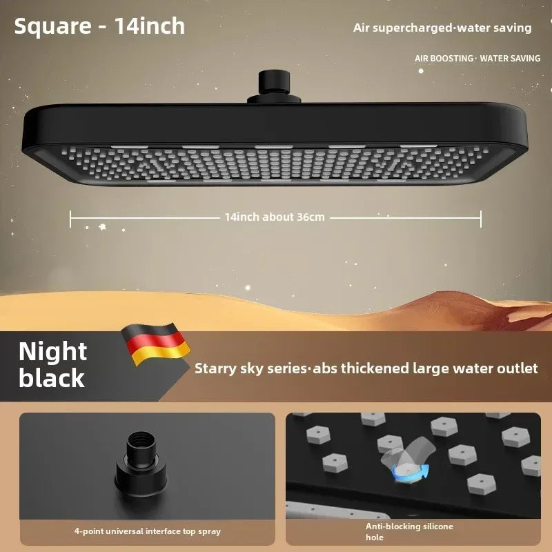 Large showerhead, pressurized showerhead, top spray, pressurized bathroom, rain shower, household shower, showerhead, shower