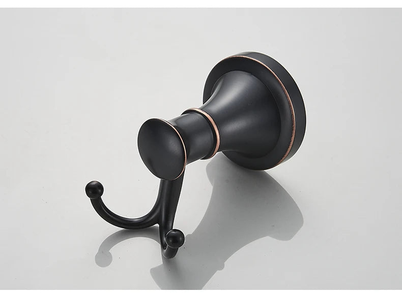 Bathroom Bath Toilet Paper Holder Robe Hook Bathroom Retractable Towel Hanging Rod Black Zinc Alloy EL852
