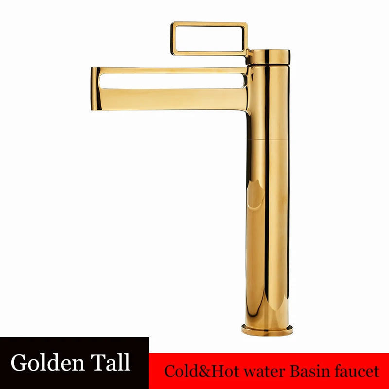 Black Tall Bathroom Basin Taps Single Handle Waterfall Faucet Solid Brass Basin Mixer Tap Creative Hollowed Out Design Water Tap