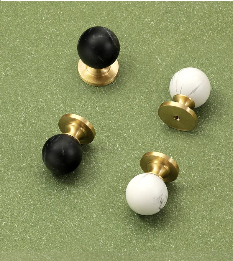 Brass Kitchen Cabinet Handles White Black Ball Drawer Knobs Modern Simple Wardrobe Cupboard Pulls Marble Furniture Handles