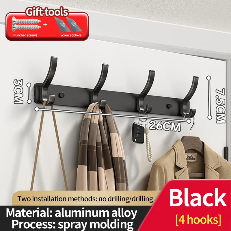 no drill Holes One Row Hangers Kitchen Towels Clothes Hats Toilet Towel Rack Storage Wall Mounted Door Back Rod Hook