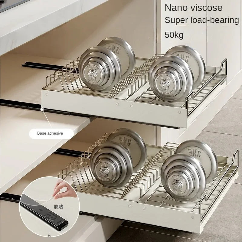 New Kitchen Storage Rack with Slide Rails Kitchen Drawer Type Organizer Shelf Tray Dish Drainer Storage Rack Cabinets Organize