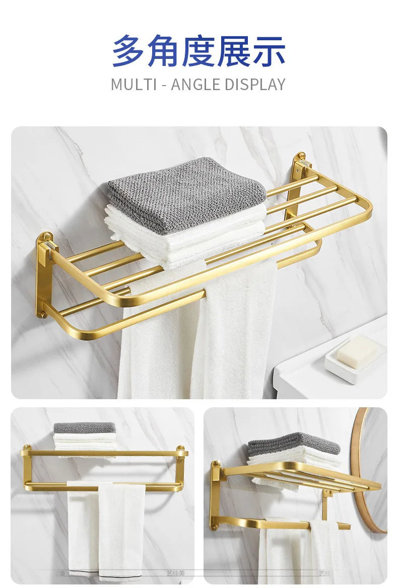 Bathroom accessories: brushed golden corner rack, towel rack, bathroom storage rack, bathroom hardware pendant bath accessories