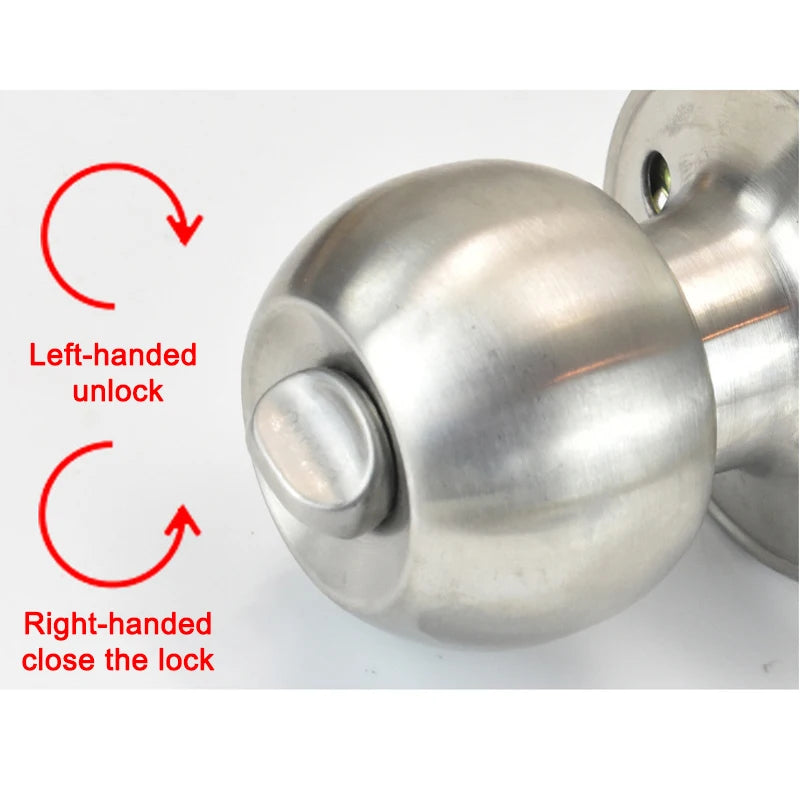 Interior Round Ball Door Knobs, Key Handles, Stainless Steel Locksets for Bathroom, Bedroom