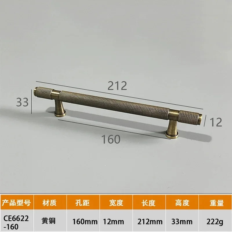 Modern Knurl Solid Brass Cabinet Knobs and Handles Golden Luxury Handles for Furniture Drawer Wardrobes Shoe Cabinets Pulls