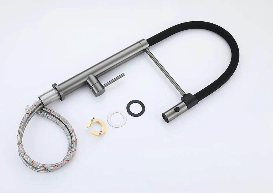 Kitchen Faucet Sink Faucets Rubber Pull Down Stream Sprayer Taps Stainless Steel 304 Rotatable Kitchen Mixer Water Tap Crane
