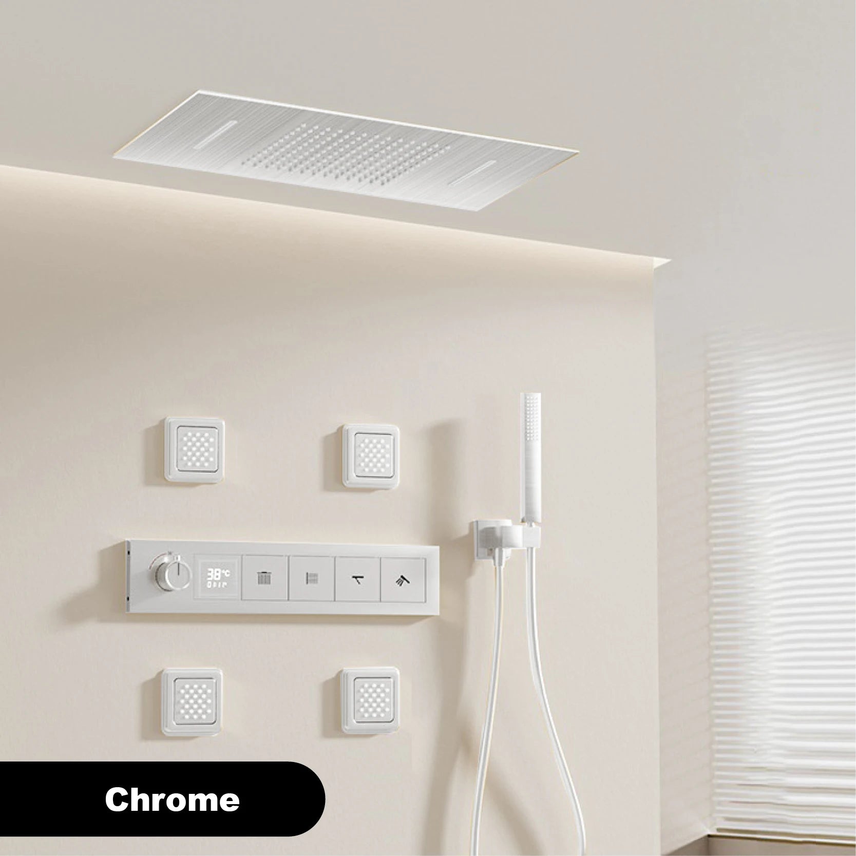 Bathroom black brass thermostatic shower set with LED digital display ceiling design,wall mounted with 4 functions Shower system