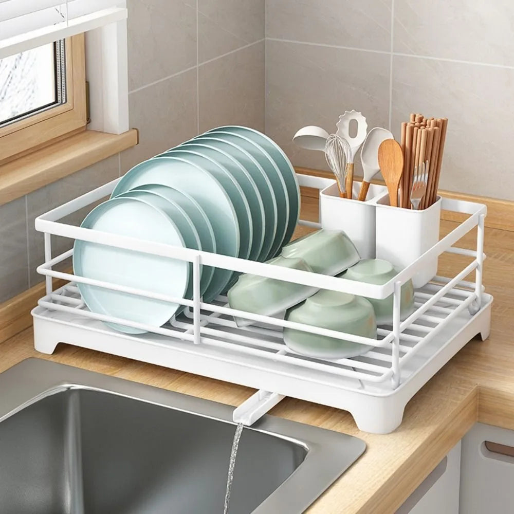 Carbon Steel Kitchen Storage Rack Drainer Tray Stable Dish Drying Rack Ventilation Space-saving Plates Organizer with Drainboard