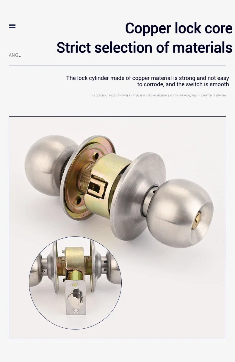 Anti-bumping House Door Handle Lock With Knobs Interior Round for Bedroom Bathroom Stainless Turn Thumb Armored Privacy Articles