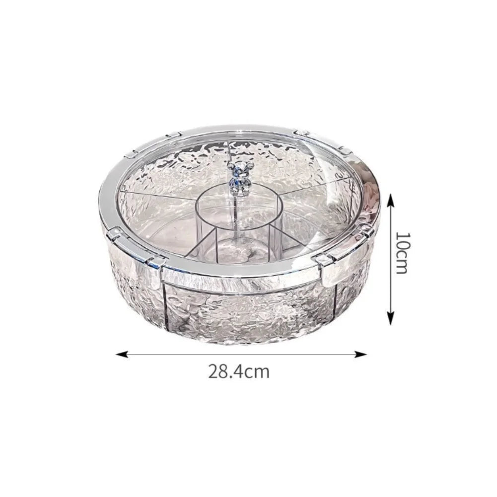 Acrylic Crystal-Cut Food Storage Tray With Lid, 5 Divided Compartments For Festival Events  Parties For Snacks Serving Tray