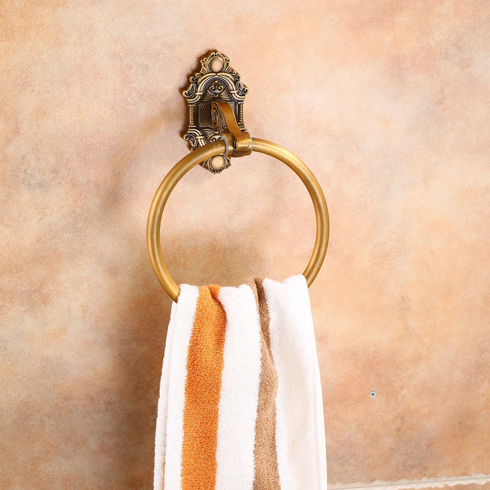 Bathroom Towel holder, Aluminium Wall Mounted Round Antique Brass Towel Ring Towel Holder Classic Bathroom Accessories