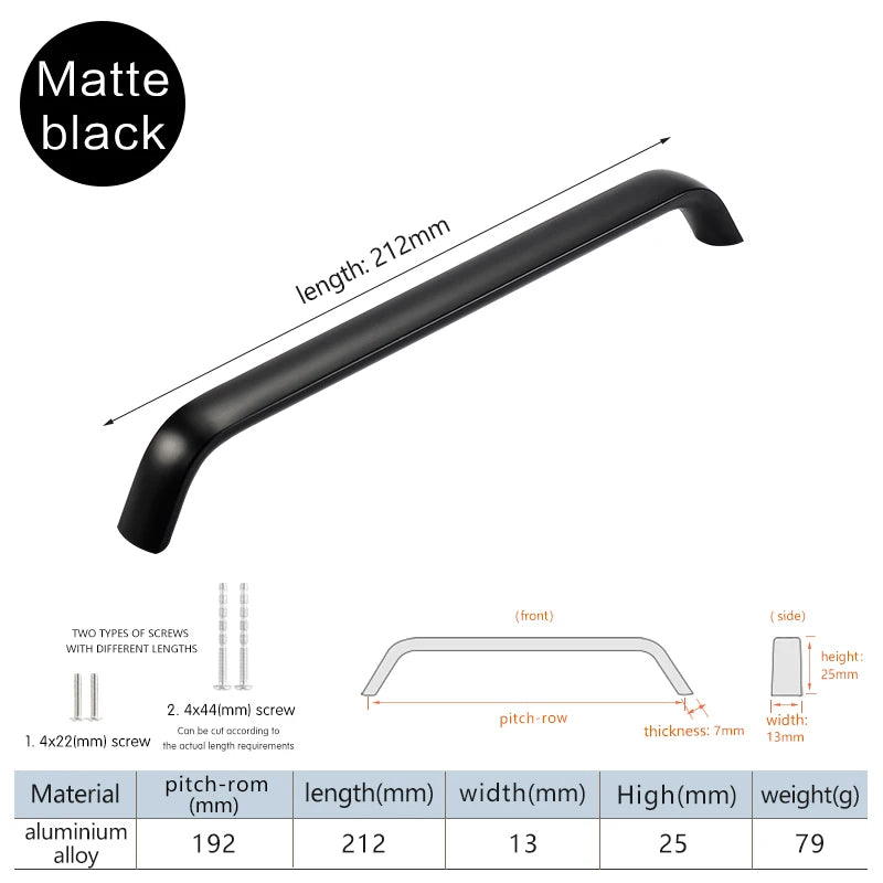 Modern Furniture Handles Black Wardrobe Door Pulls Silver Long Drawer Pulls Bathroom Cabinet Handle Aluminum Alloy Curved Handle