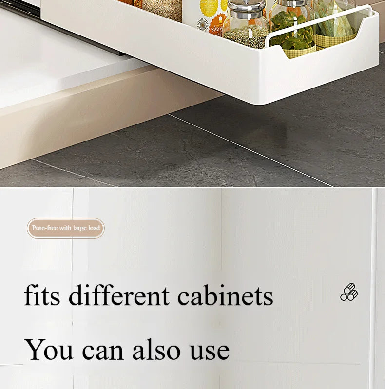 Non Perforated Kitchen Pull-out Shelf，Kitchen Storage Rack with Sliding Rails，Drawer Storage Tray，Cabinets Organizer，spice Rack