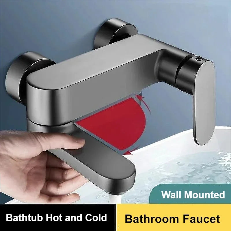 Brass Shower Bathroom Bathtub Faucet with Swivel Tub Spout Wall Mounted Hot and Cold Water Mixer Valve Household Bath Tap